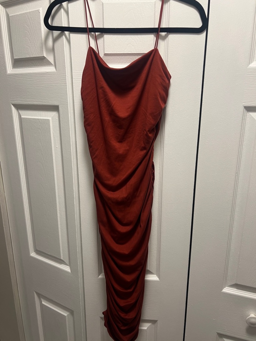 Wine Red Cowl Neck Slip Dress with Ruched Sides